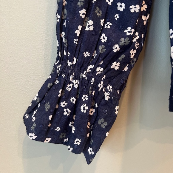NWT Loft navy Petite Bloom split neck long sleeve blouse size petite xsmall - Picture 6 of 9
